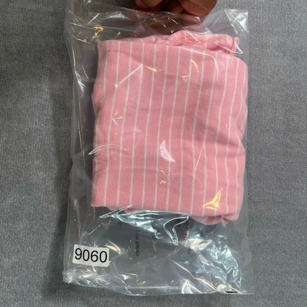 Ralph Lauren Baby Girls Polo Romper 9M Pink White Striped Long Sleeve One Piece